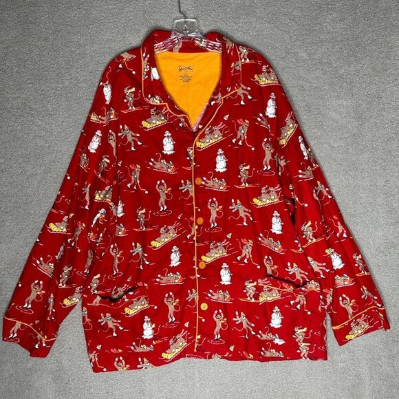 Nick & Nora Other - Nick & Nora Womens Pajama Shirt Top Size XXL Red Flannel Sock Monkey Skiing
